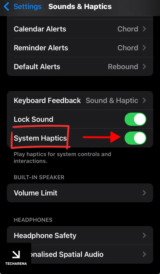 iPhone sound and haptics>system haptics