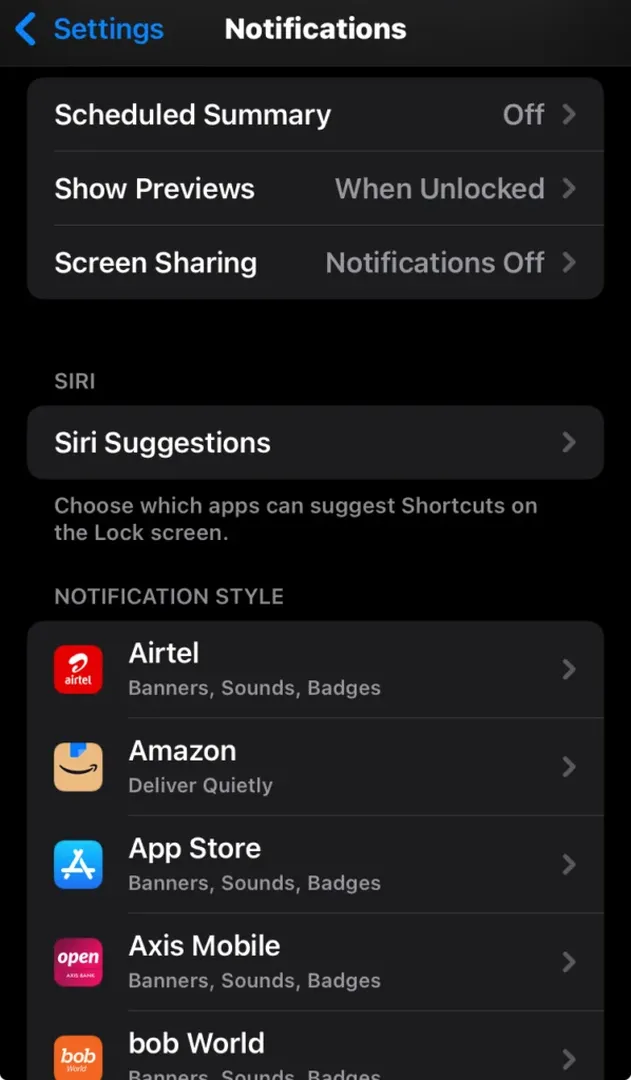 iPhone notification settings
